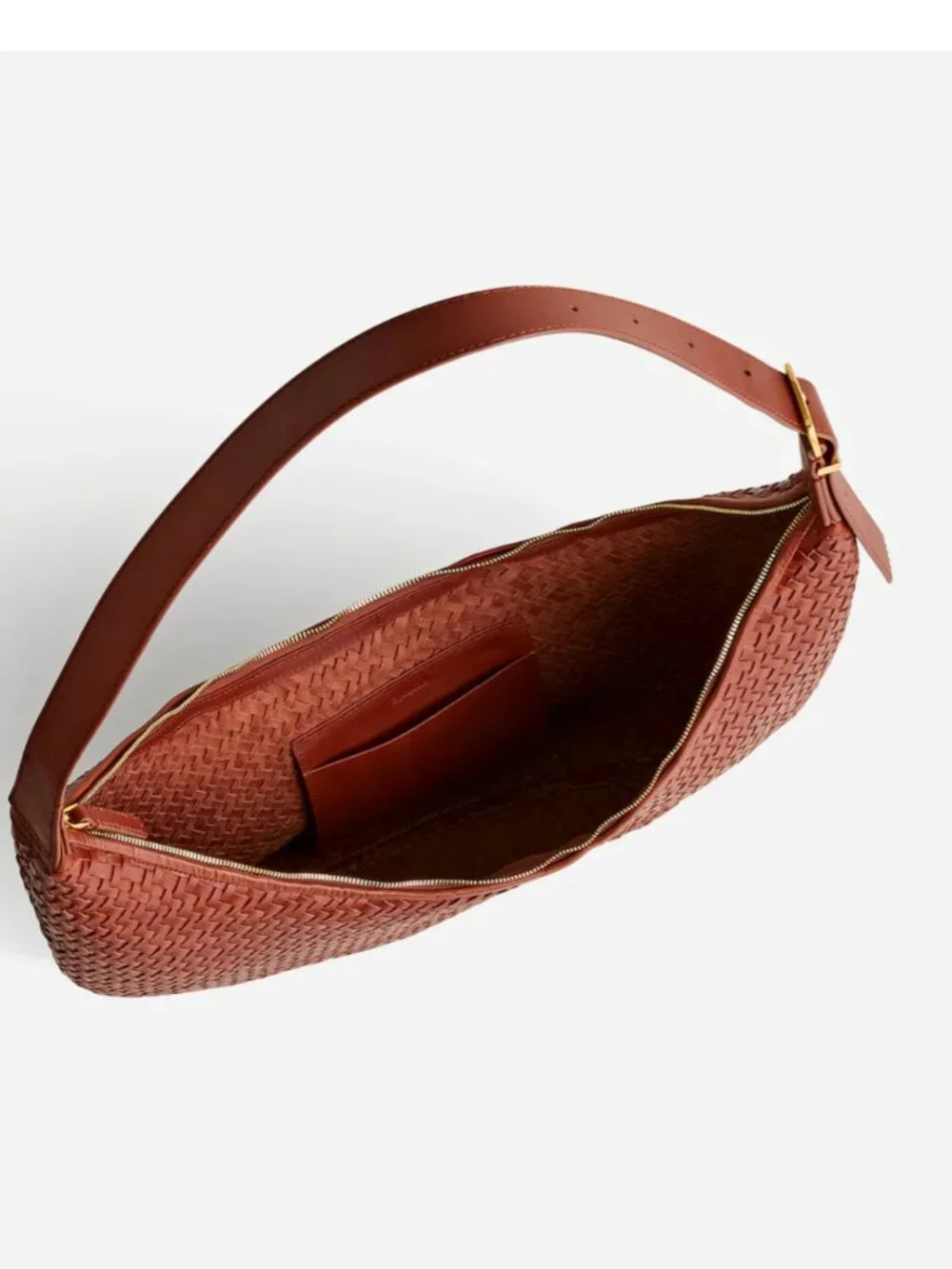 Madewell The Essential Curve Shoulder Bag Woven Leather Dusty Redwood NEW
